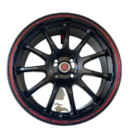 Size 17/4/100 Black Rims with Red Lip, for Vitz, Fielder, Nissan Note, Mazda & Demio