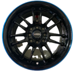 Size15/4/100  Black Silver Rims with Blue lip For Filder, Axio, Probox, Nissan note, Mazda demio. Nissan advan